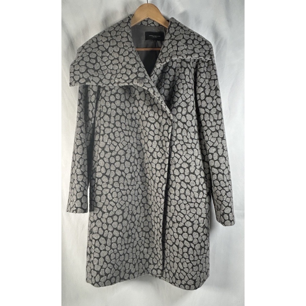 Ann Taylor Wool Blend Lined Jacket, Large funnel collar, Black/Gray, Size Medium